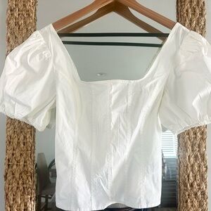 J. Crew White Puff Sleeve Top